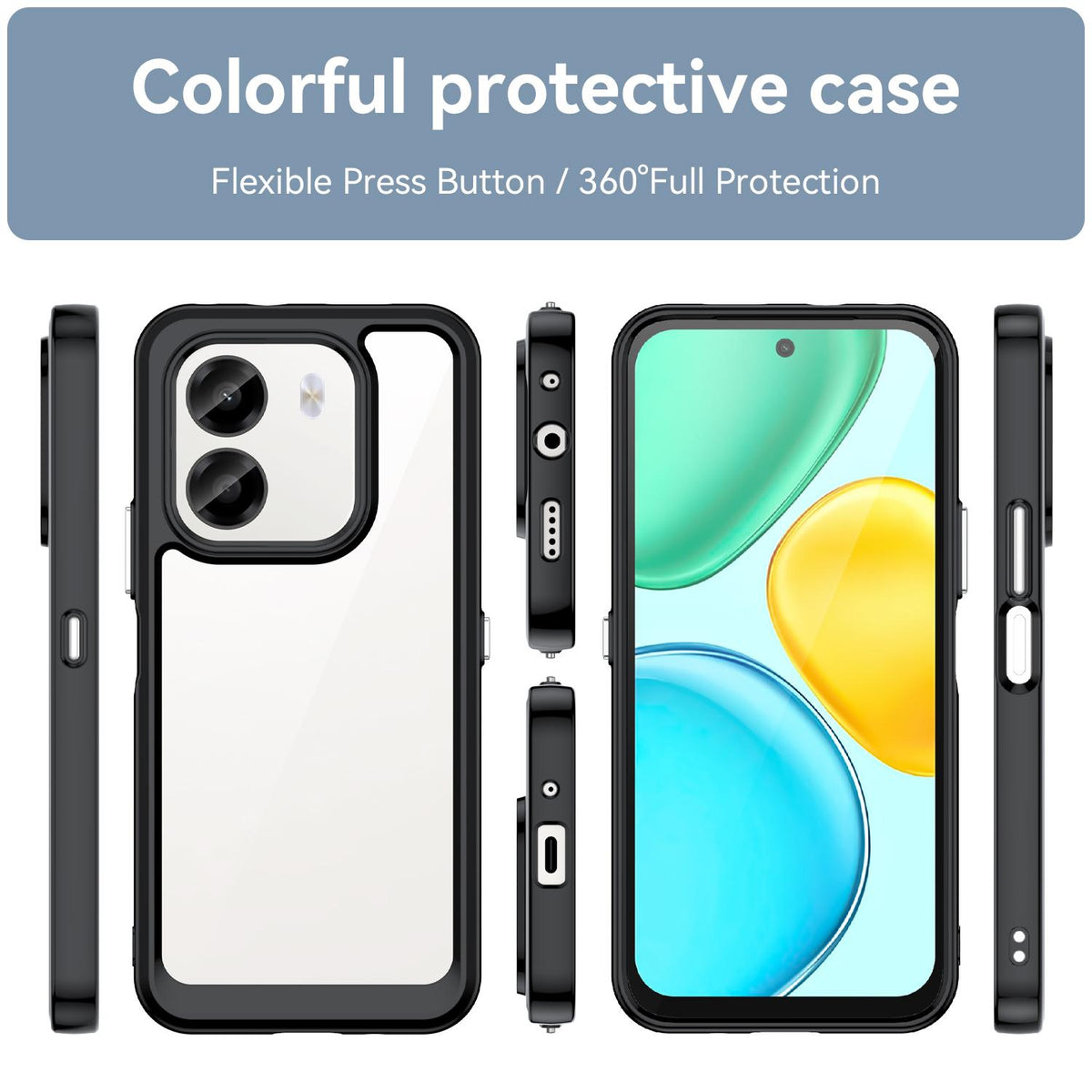 For Honor X6e 4G Colorful Series Acrylic Hybrid TPU Phone Case - Black - EDA007398827A