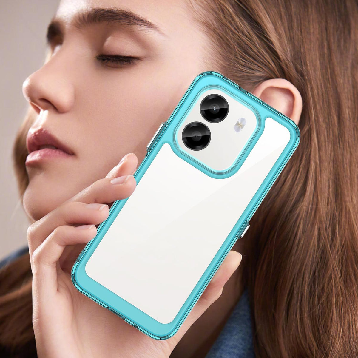 For Honor X6e 4G Colorful Series Acrylic Hybrid TPU Phone Case - Transparent Blue - EDA007398827D