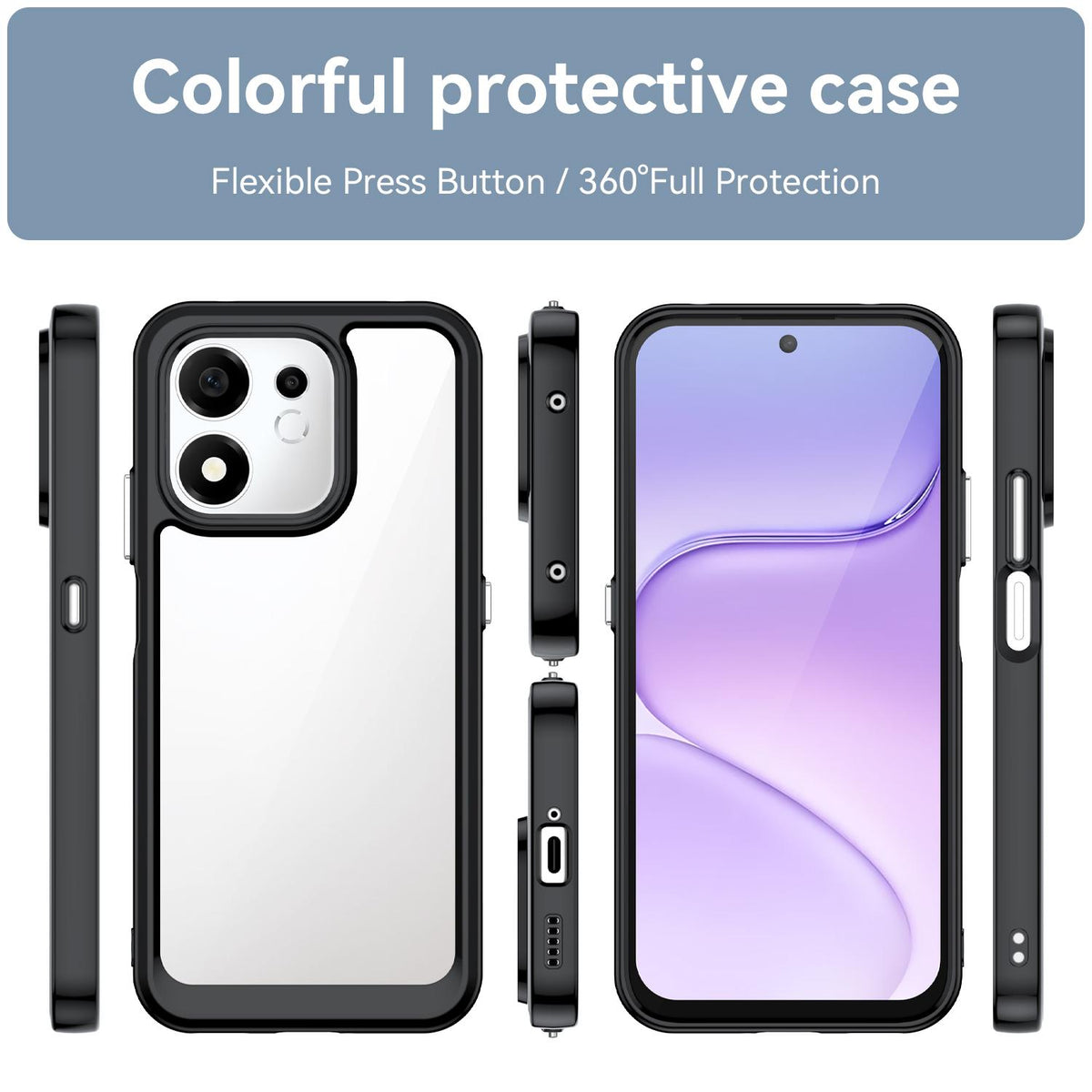 For Honor 600 Smart 5G Colorful Series Acrylic Hybrid TPU Phone Case - Black - EDA007398828A