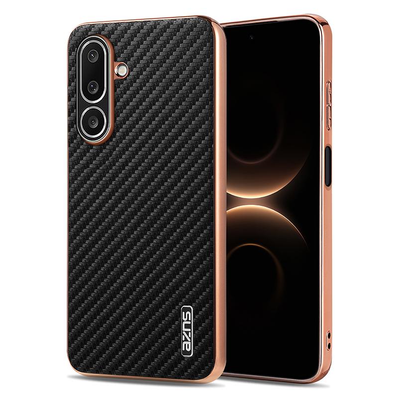 For Galaxy A27 5G AZNS Electroplated Edge Carbon Fiber Texture Phone Case - Black - EDA007404813A