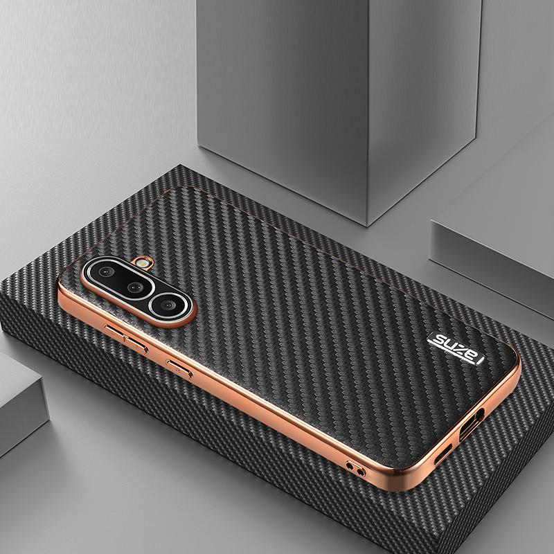 For Galaxy A27 5G AZNS Electroplated Edge Carbon Fiber Texture Phone Case - Black - EDA007404813A