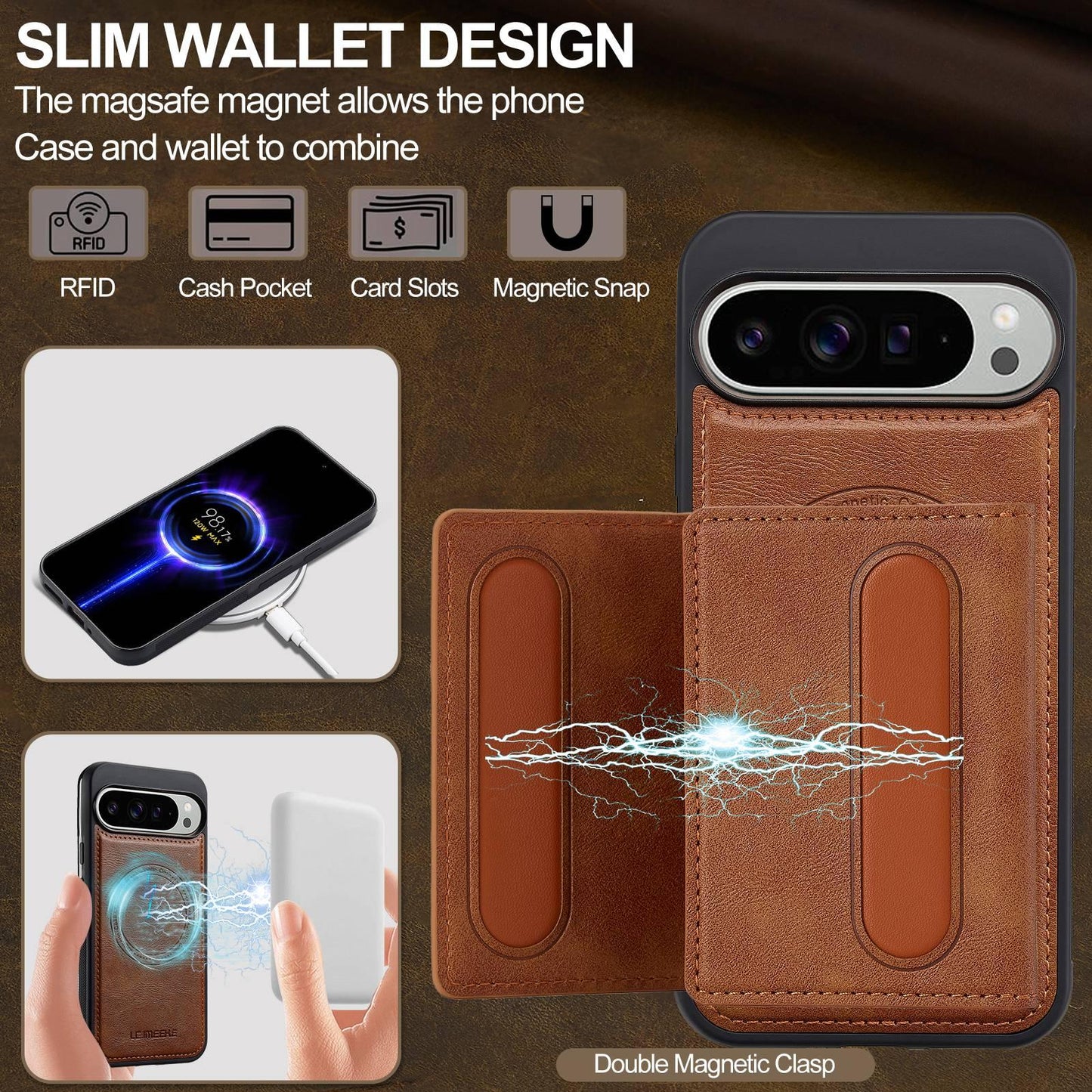 For Google Pixel 11 / 11 Pro LC.IMEEKE L5 Series Detachable RFID Card Bag Magsafe Phone Case(Brown)