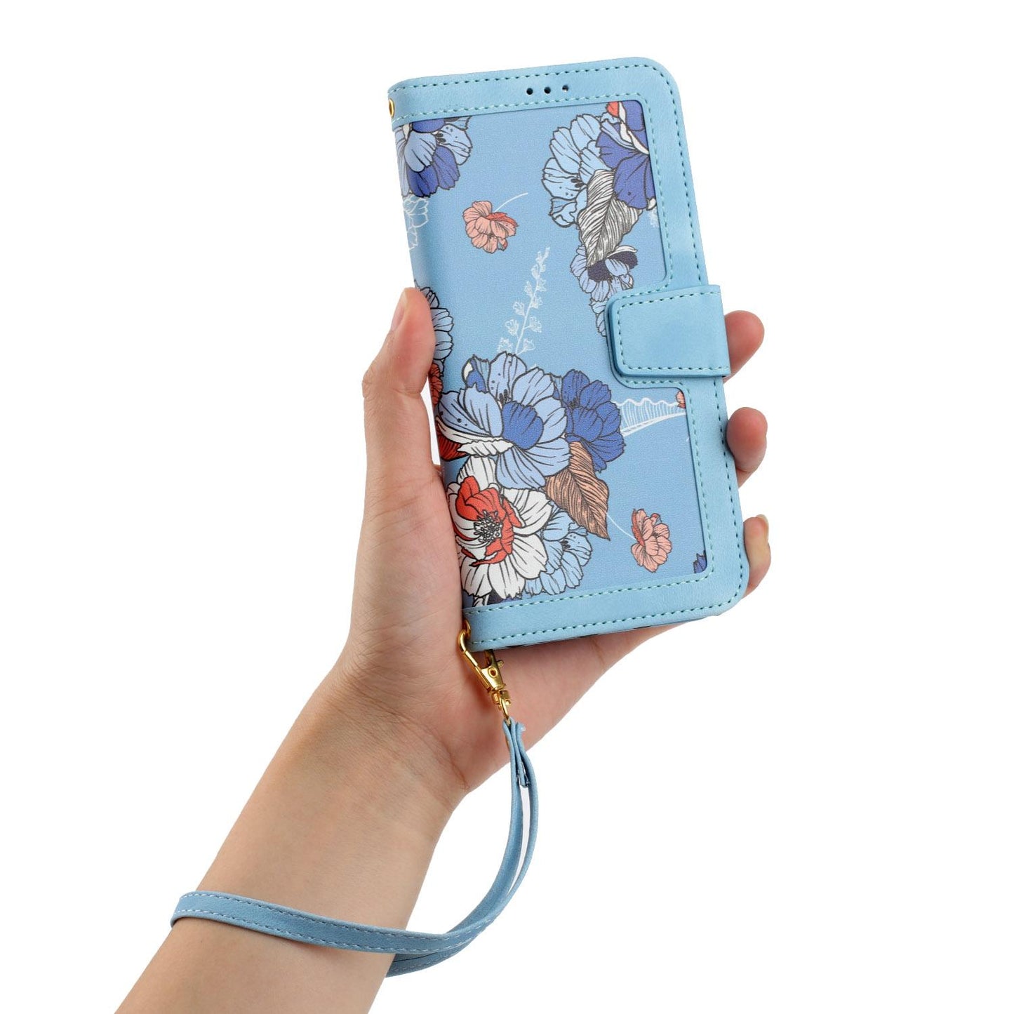 For Redmi Note 17 4G Global 171mm Floral Pattern Leather Phone Case with Lanyard(Light Blue)