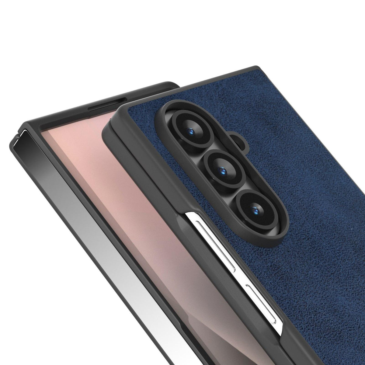 For Galaxy Z Fold8 Ultra 5G Black Edge Two-color Calf Texture PU Phone Case - Blue - EDA007448903C