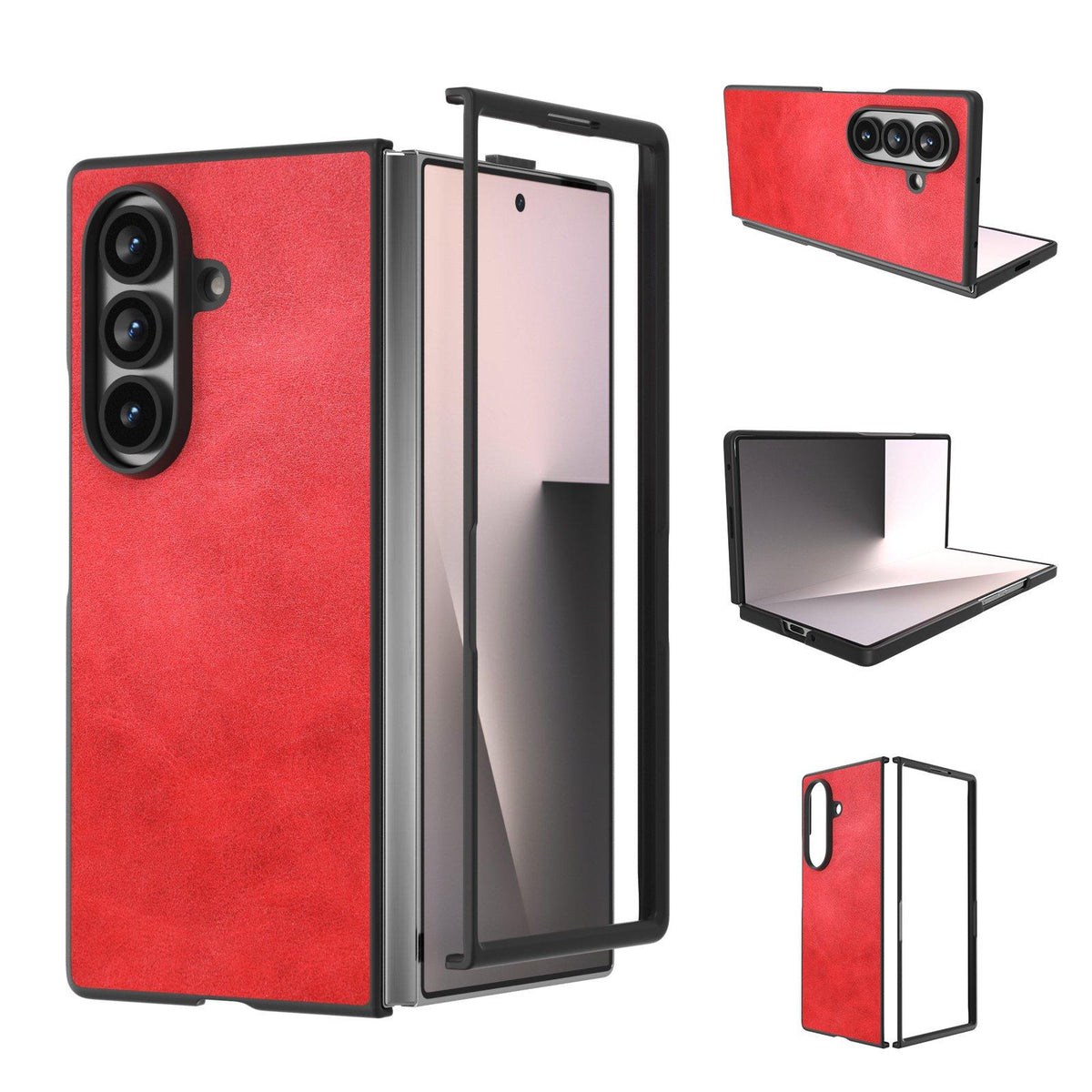 For Galaxy Z Fold8 Ultra 5G Black Edge Two-color Calf Texture PU Phone Case - Red - EDA007448903E