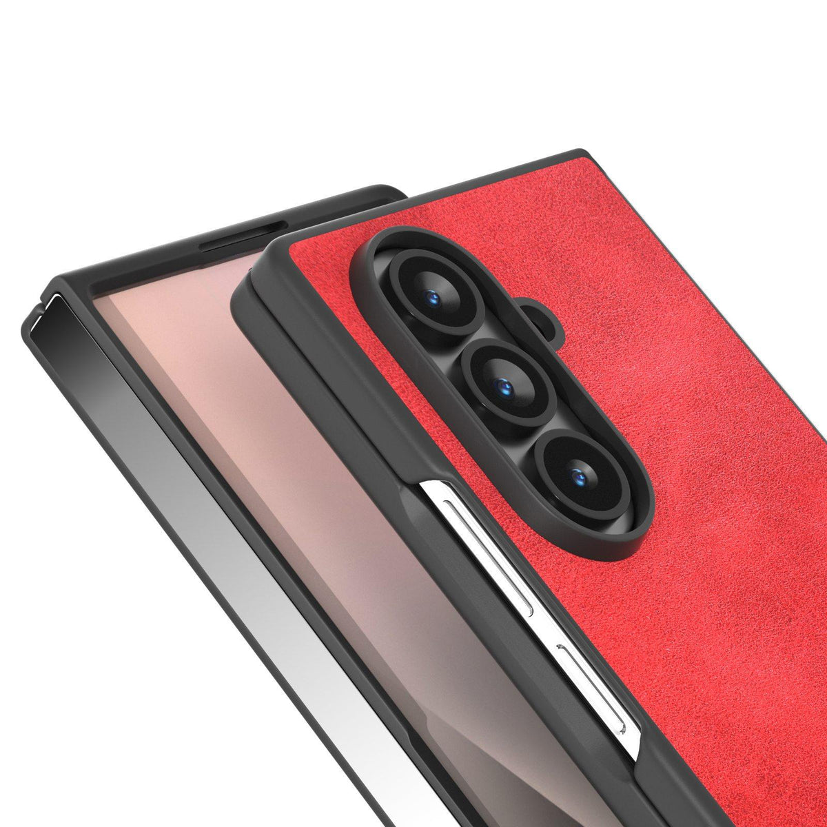 For Galaxy Z Fold8 Ultra 5G Black Edge Two-color Calf Texture PU Phone Case - Red - EDA007448903E