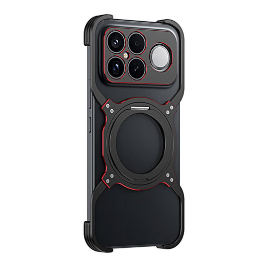 For Redmi K90 Pro Max / Poco F8 Ultra Mechanical Arm Borderless MagSafe Holder Metal Phone Case(Black Red)