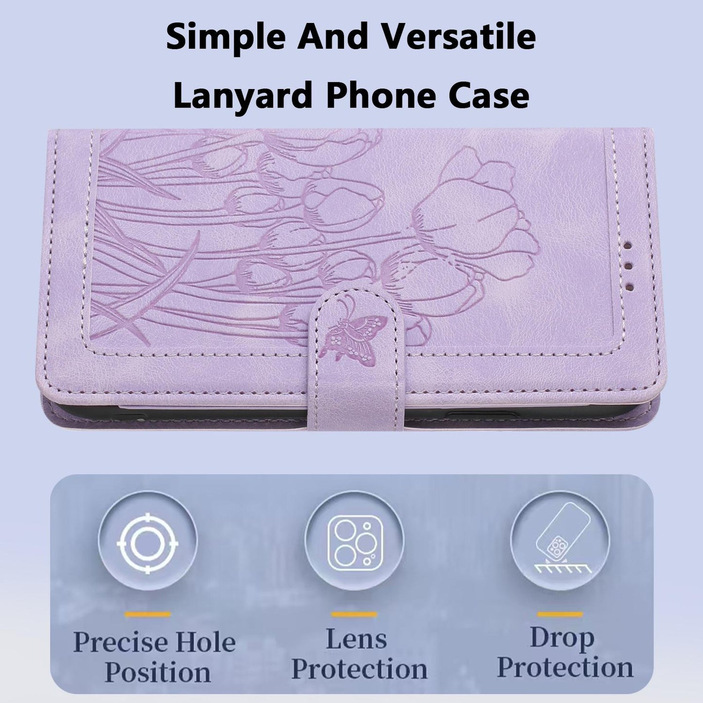 For Redmi 17 5G / 4G Global 170mm Tulips Embossed Leather Phone Case with Lanyard(Purple)
