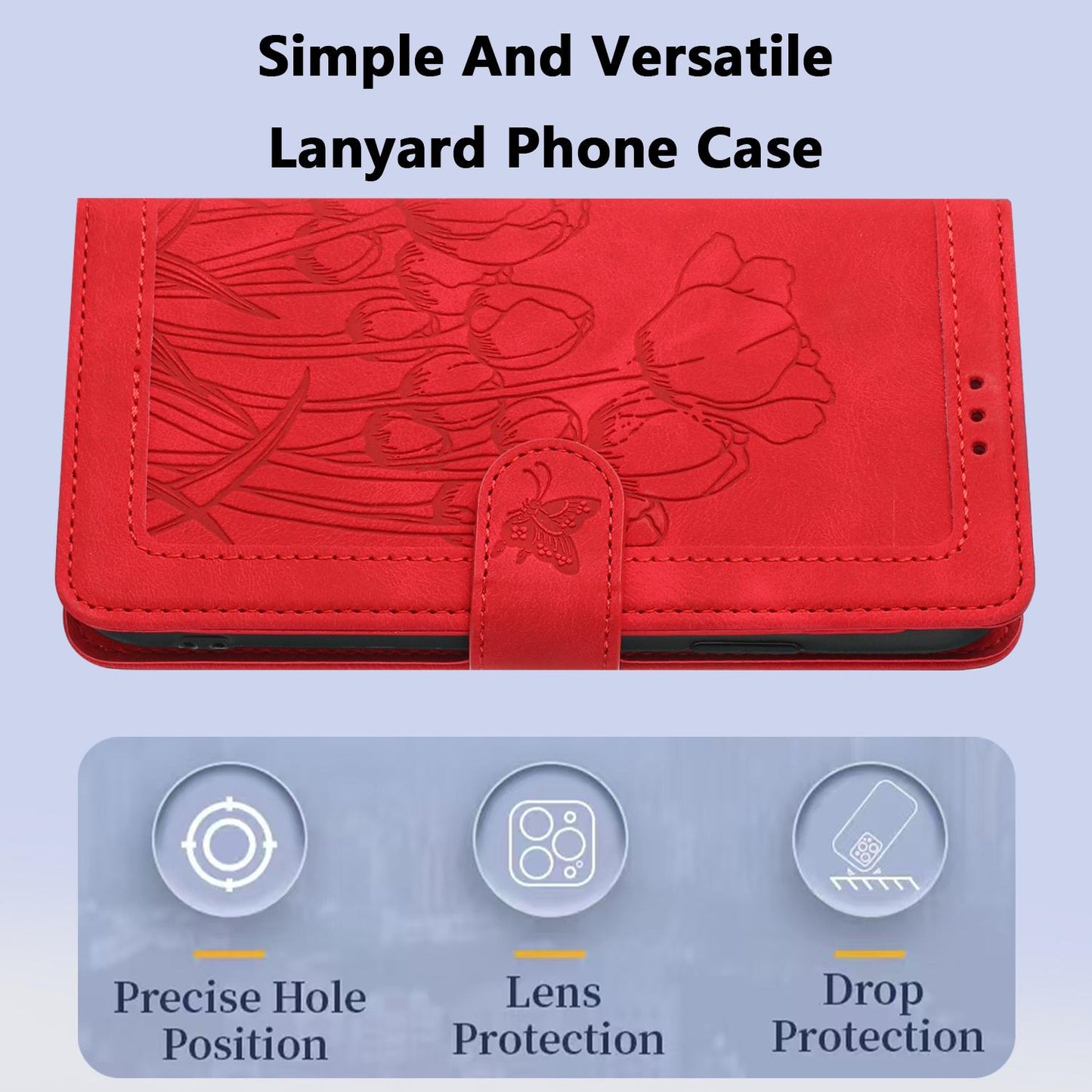 For Redmi 17 5G / 4G Global 170mm Tulips Embossed Leather Phone Case with Lanyard(Red)