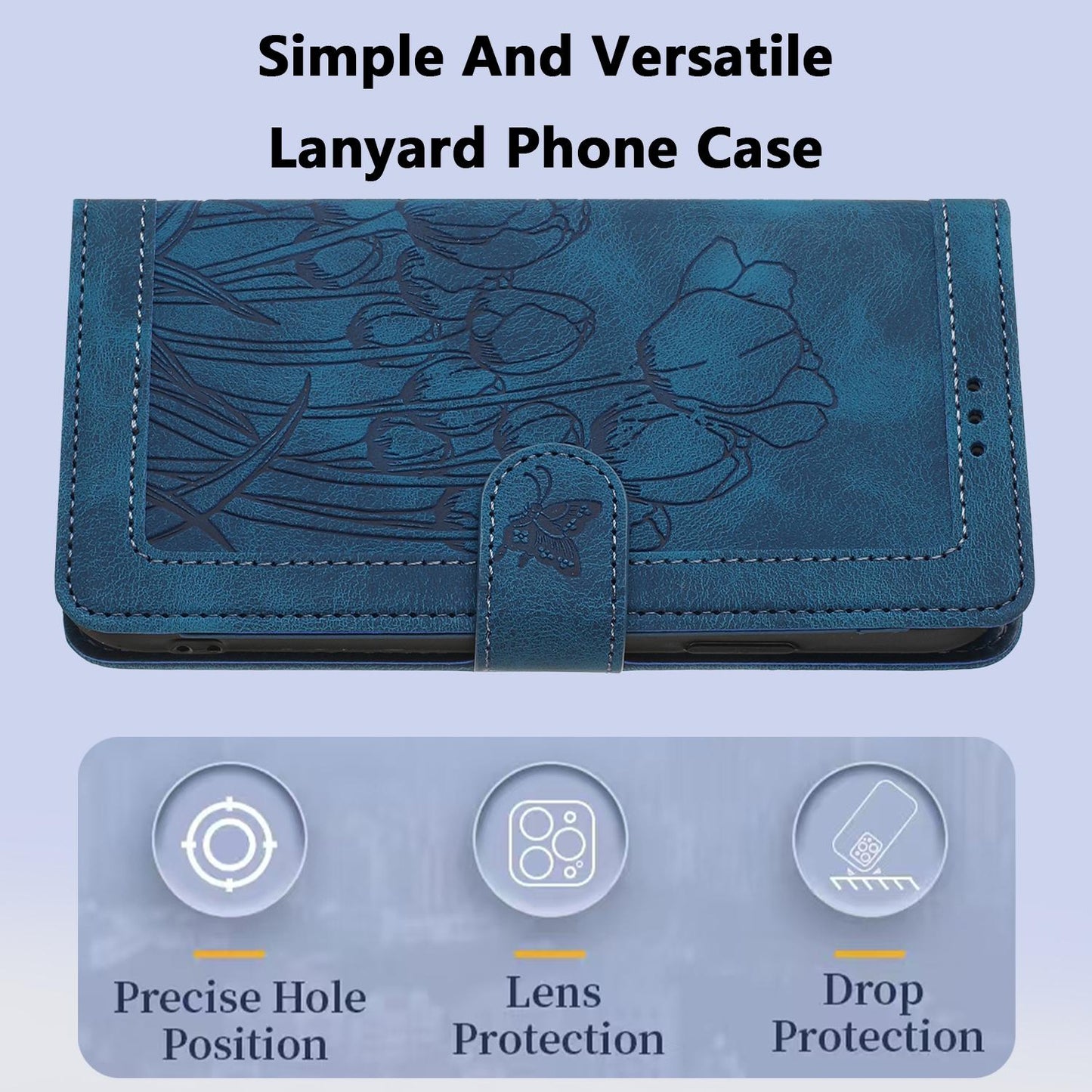 For Redmi 17 5G / 4G Global 170mm Tulips Embossed Leather Phone Case with Lanyard(Blue)