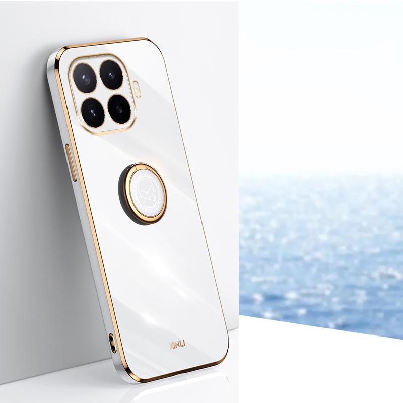 For Xiaomi 17T Pro 5G XINLI Straight Edge 6D Electroplate TPU Phone Case with Ring Holder - White - EDA007549815C