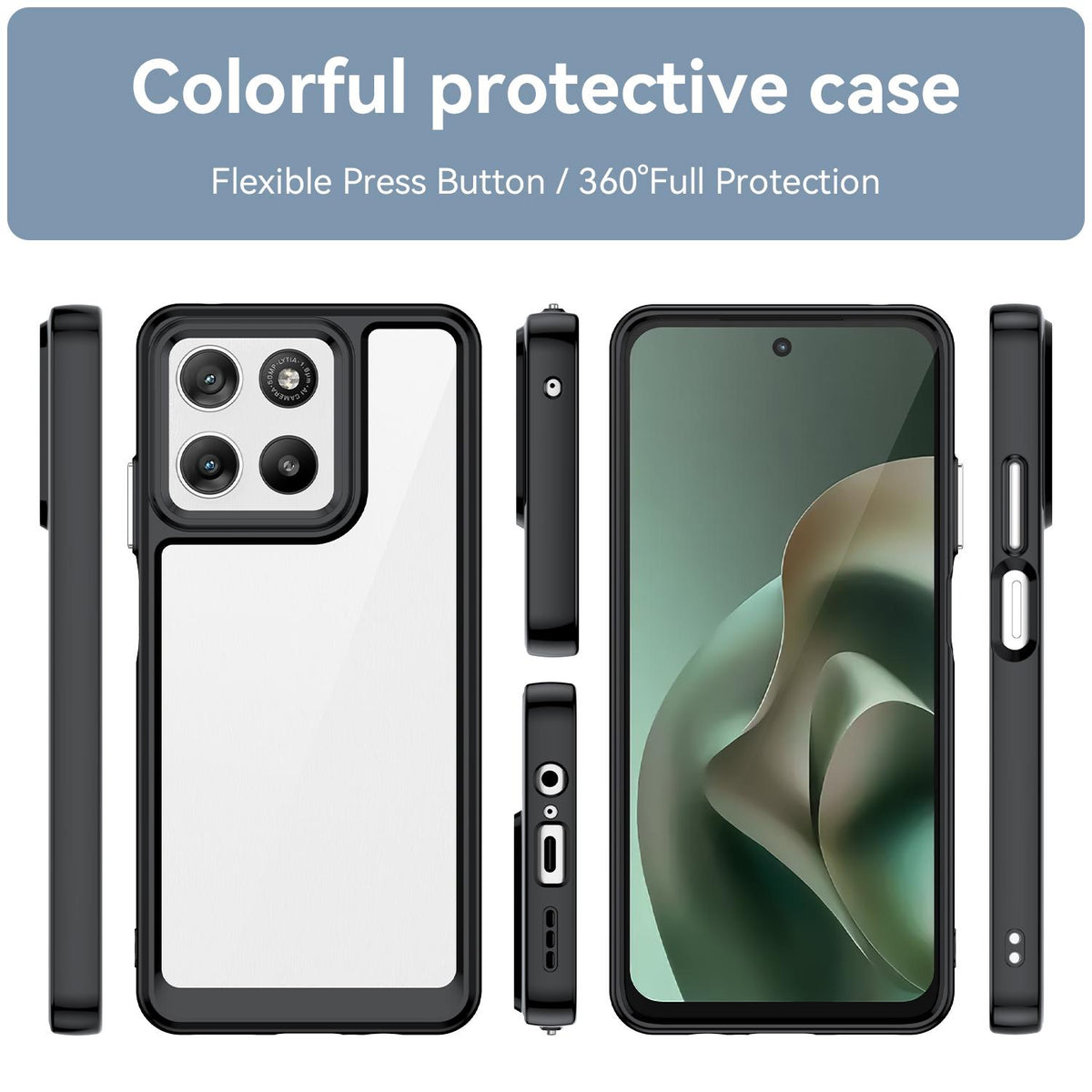 For Motorola Moto G47 5G Colorful Series Acrylic Hybrid TPU Phone Case - Black - EDA007598228A