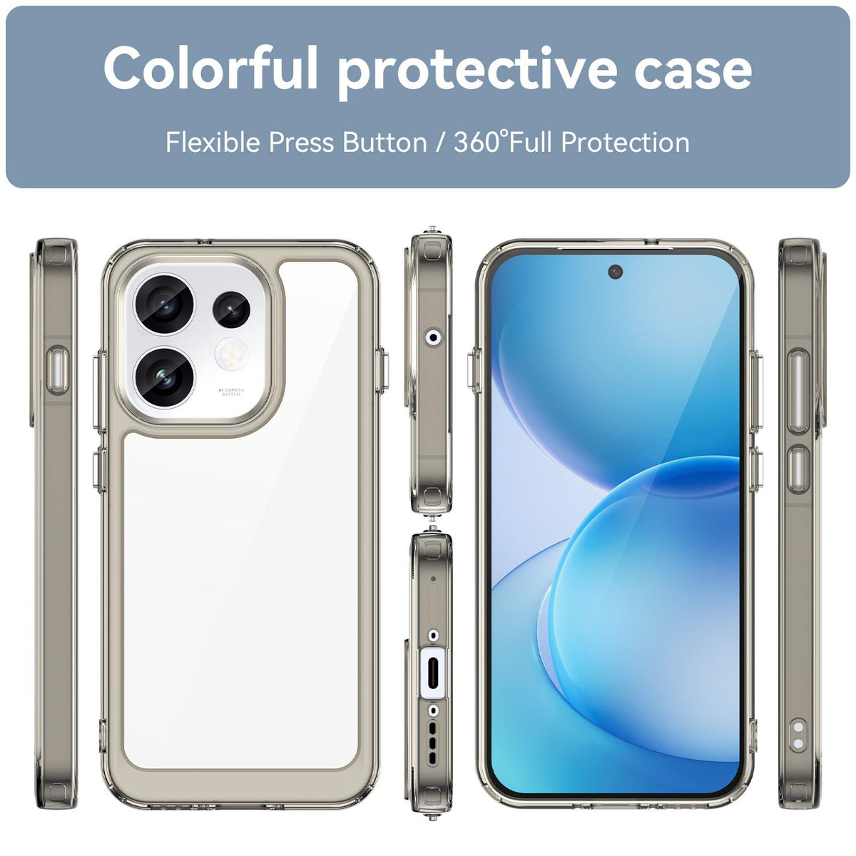 For OPPO Reno16 5G Global Colorful Series Acrylic Hybrid TPU Phone Case - Transparent Grey - EDA007598334C