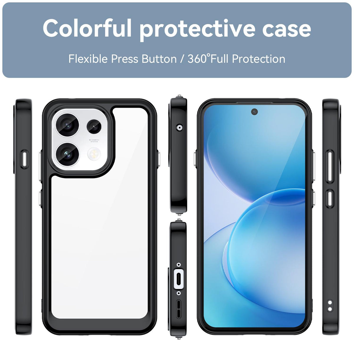 For OPPO Reno16 F 5G Colorful Series Acrylic Hybrid TPU Phone Case - Black - EDA007598335A