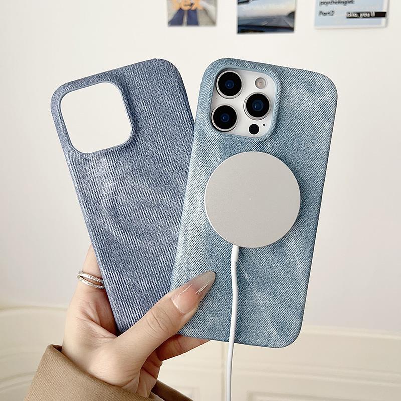 For iPhone 18 Pro Denim MagSafe Magnetic PC + PU Phone Case - Dark Blue - EDA007725821A