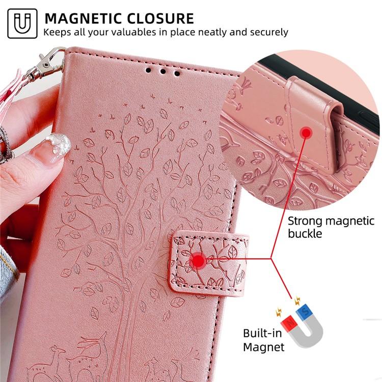 For Redmi K90 Pro Max / Poco F8 Ultra Tree & Deer Embossed Leather Phone Case(Rose Gold)