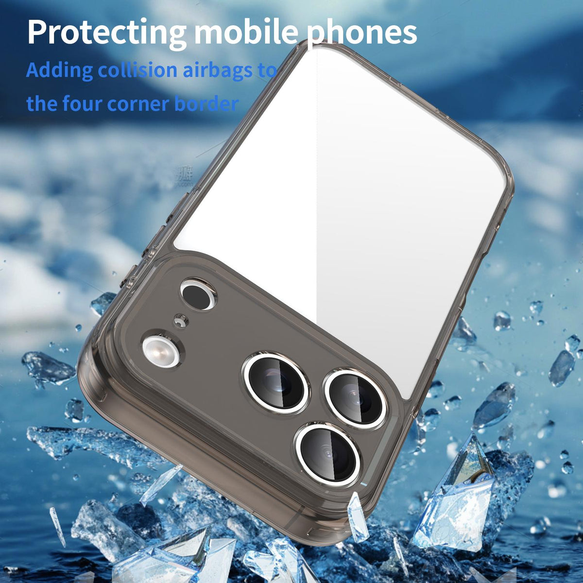 For iPhone 18 Pro PC Hybrid TPU Airbag Shockproof Phone Case - Transparent Black - EDA007843516A