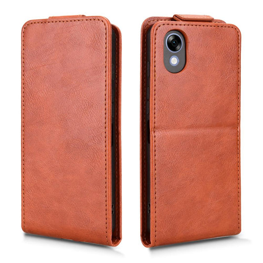 For ZTE Kantan Sumaho5 A601ZT Magnetic Vertical Flip Leather Phone Case with Buckle - Brown - EDA007846528D