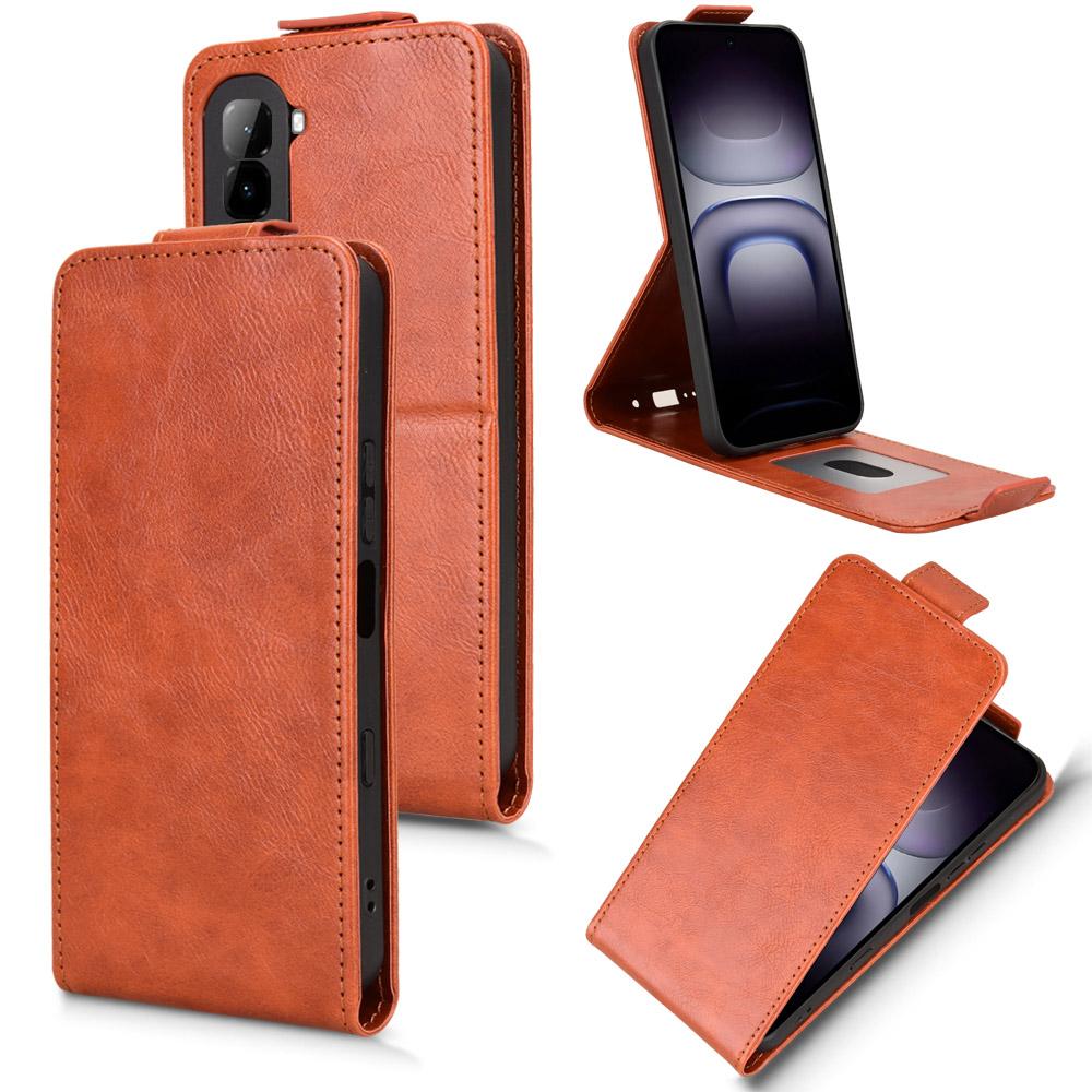 For Infinix Hot 70 4G Magnetic Vertical Flip Leather Phone Case with Buckle - Brown - EDA007849014D