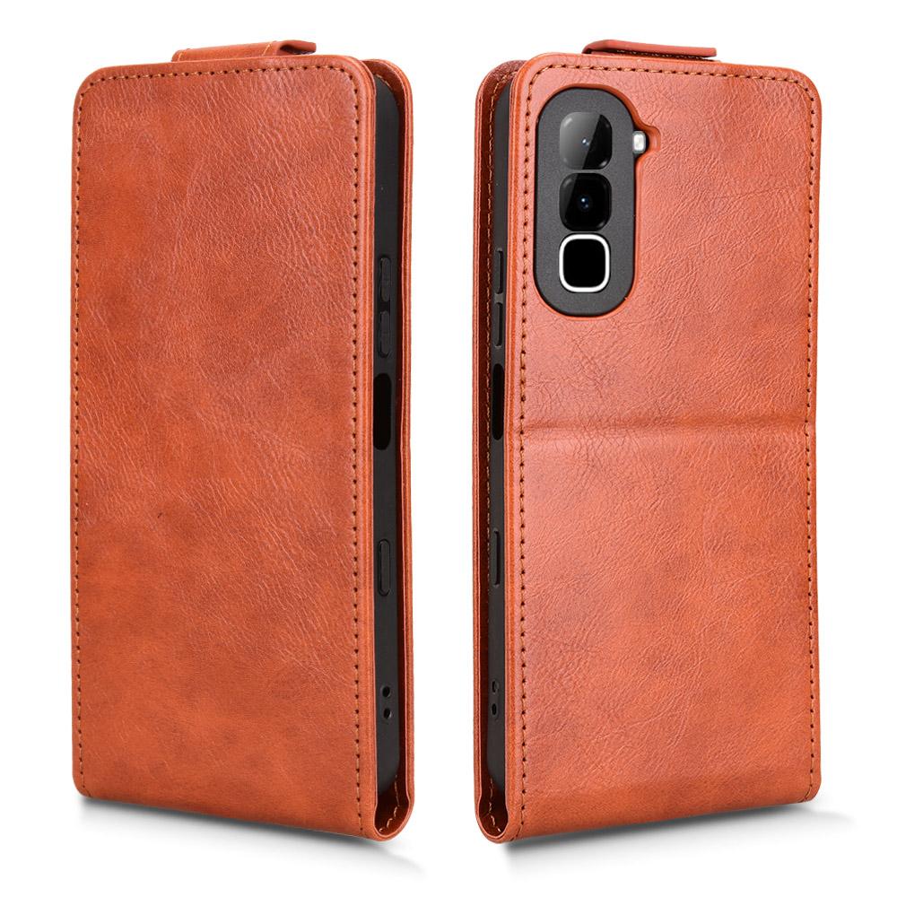 For Infinix Hot 70 4G Magnetic Vertical Flip Leather Phone Case with Buckle - Brown - EDA007849014D