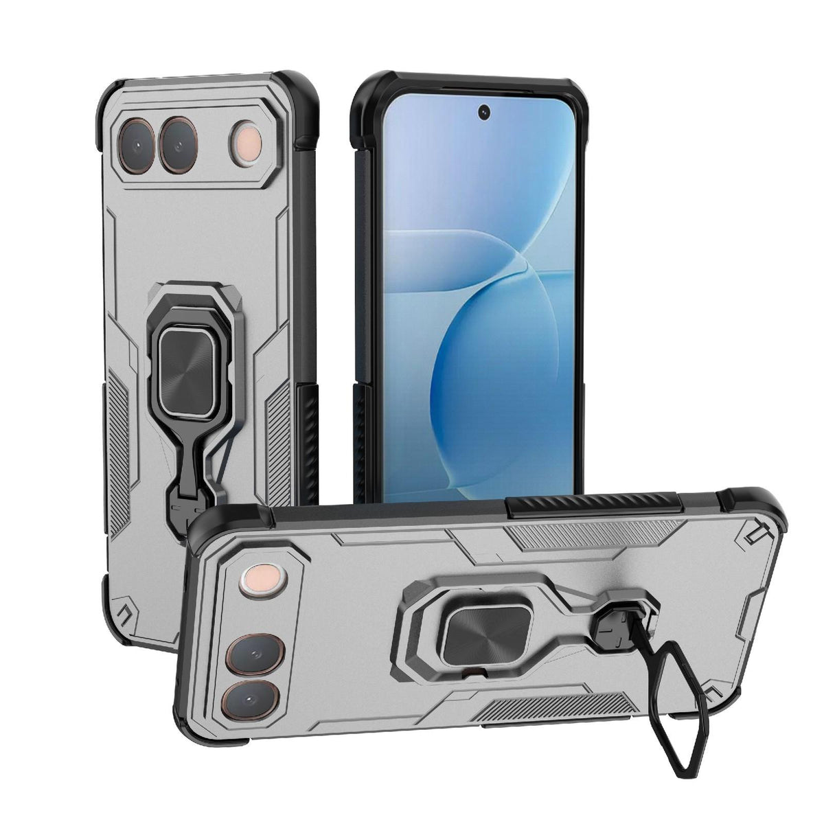 For vivo S2 5G Global Metal Kickstand TPU Hybrid PC Phone Case - Grey - EDA007855009B