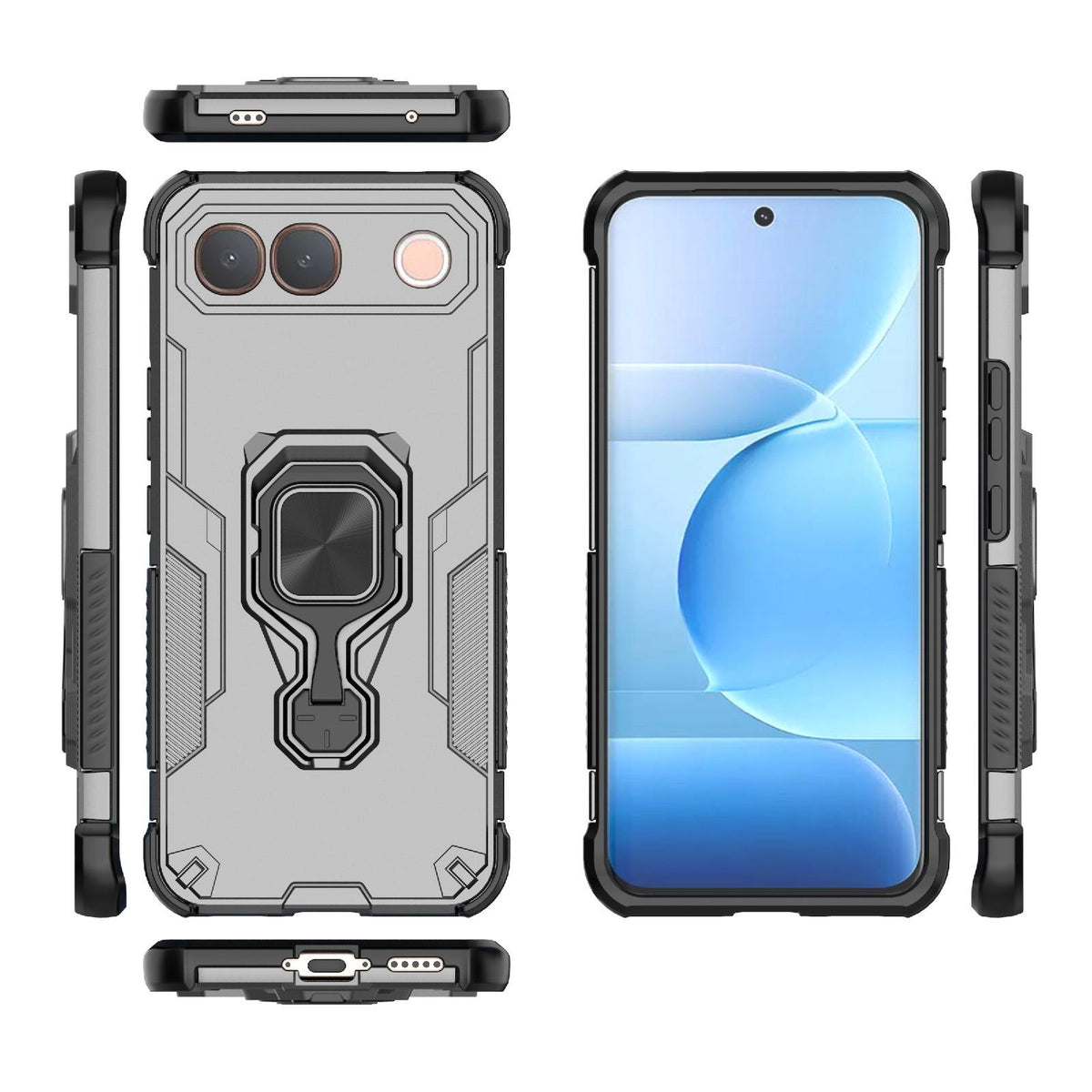 For vivo S2 5G Global Metal Kickstand TPU Hybrid PC Phone Case - Grey - EDA007855009B