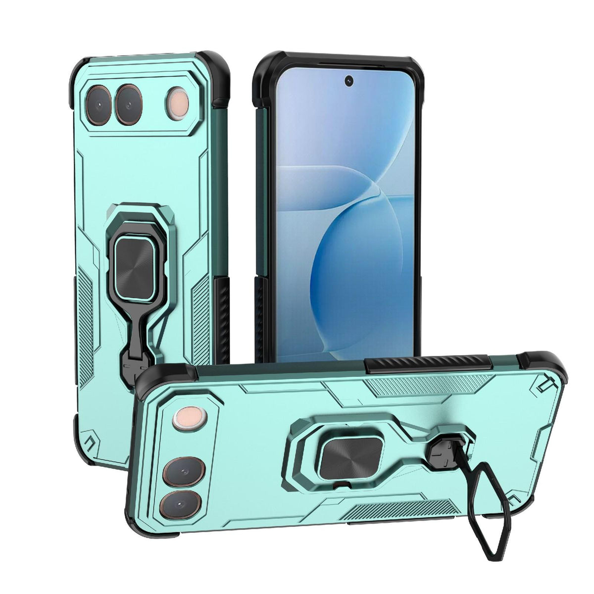 For vivo S2 5G Global Metal Kickstand TPU Hybrid PC Phone Case - Green - EDA007855009D