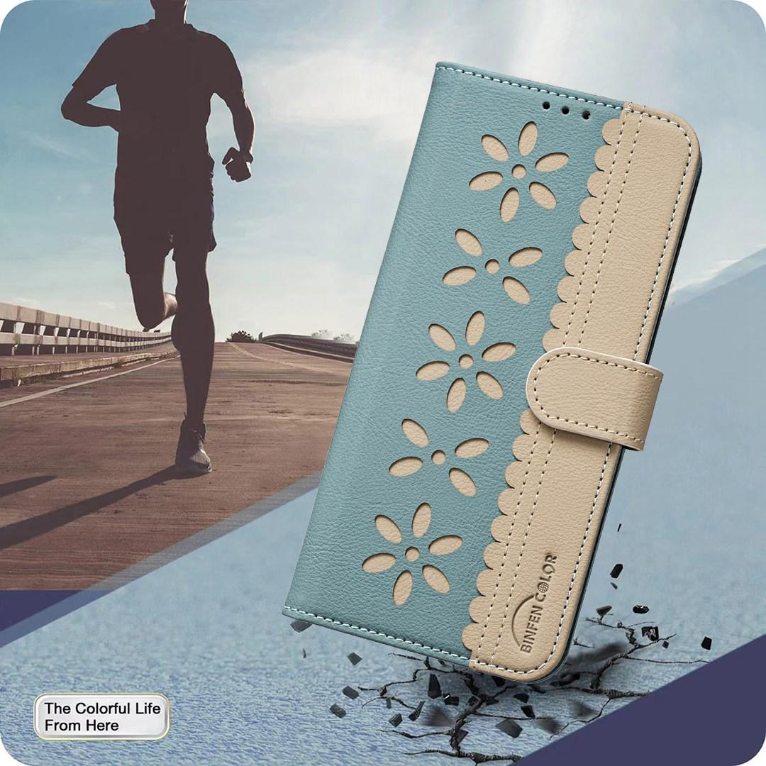 For Redmi Note 17 Pro 5G Global 163mm Splicing Color Hollow Flower Pattern RFID Leather Phone Case(Green)