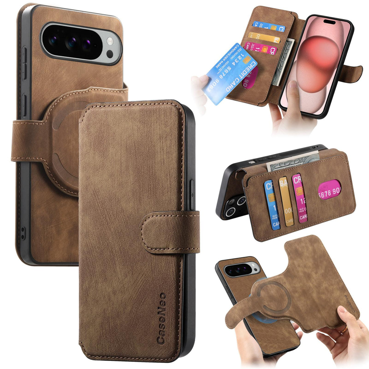 For Google Pixel 11 Pro XL CaseNeo MagSafe RFID Anti-theft Retro Leather Phone Case - Brown - EDA008112505B