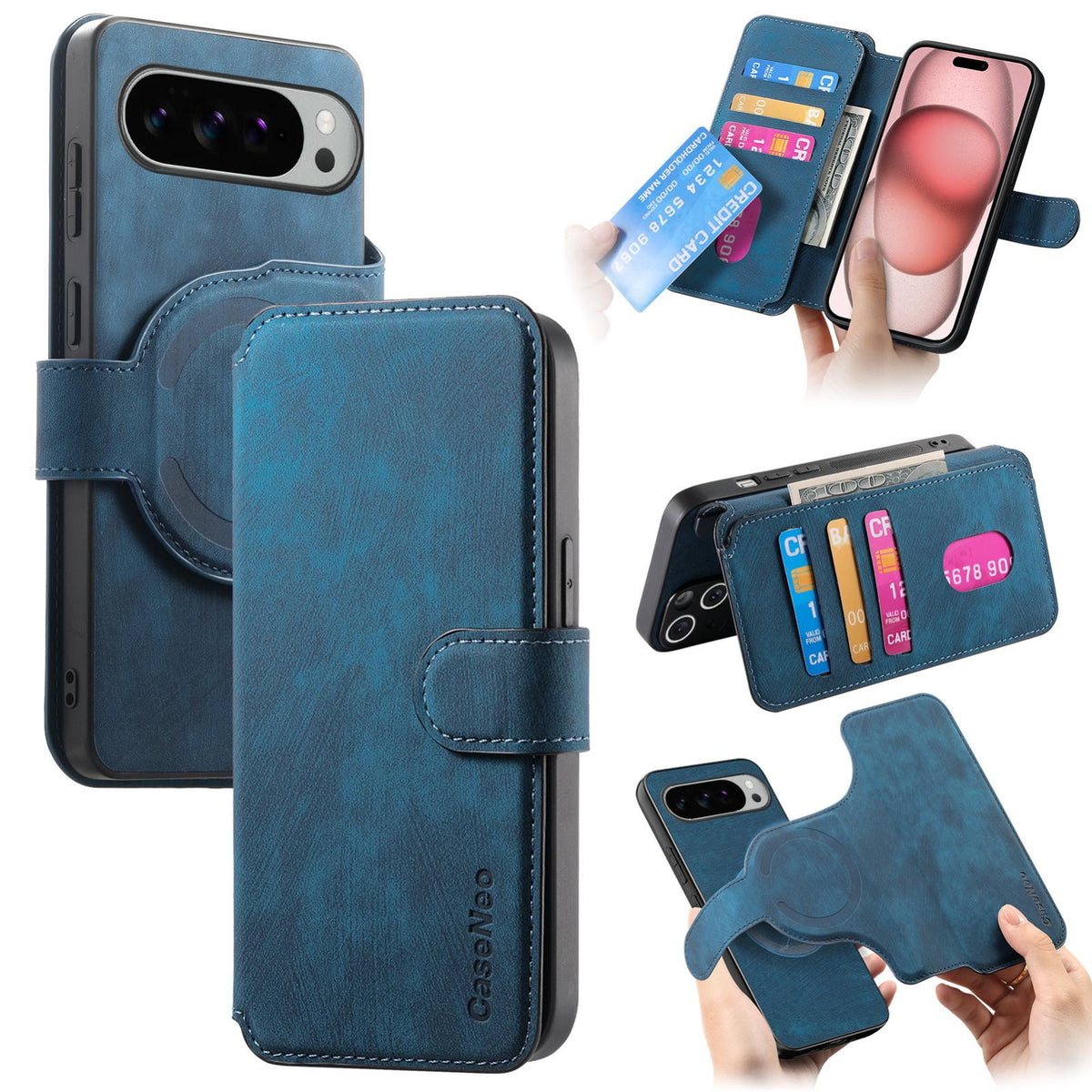 For Google Pixel 11 Pro XL CaseNeo MagSafe RFID Anti-theft Retro Leather Phone Case - Blue - EDA008112505C