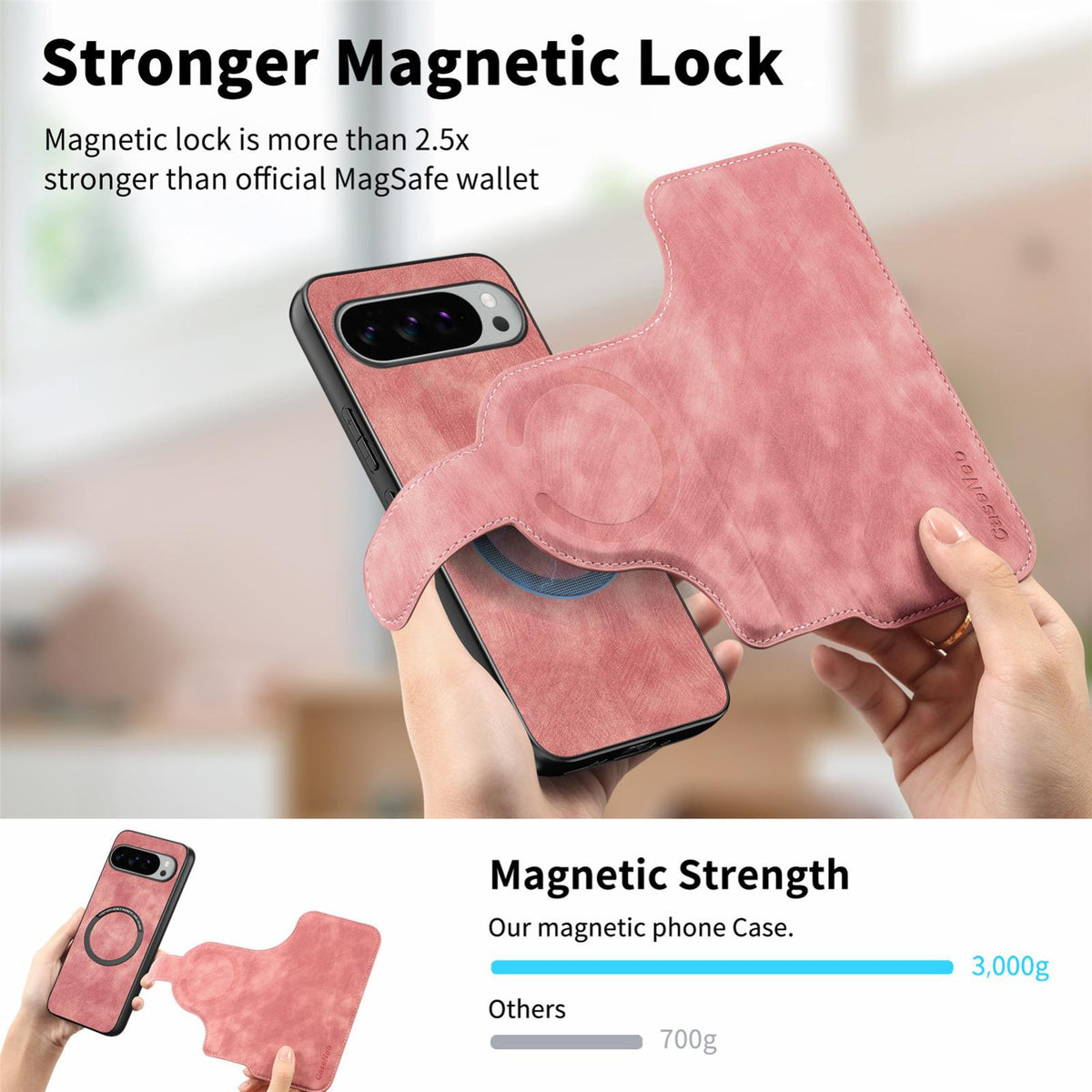 For Google Pixel 11 Pro XL CaseNeo MagSafe RFID Anti-theft Retro Leather Phone Case - Pink - EDA008112505E