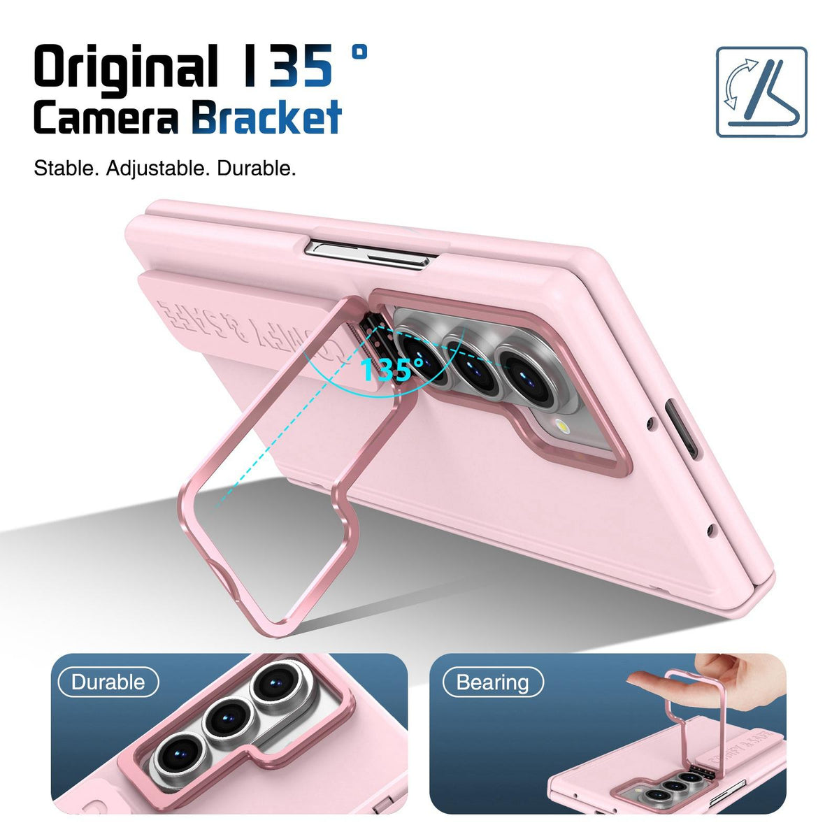 For Galaxy Z Fold8 Ultra 5G Film Integrated Lens Frame Bracket Phone Case with Wristband - Pink - EDA008133605A