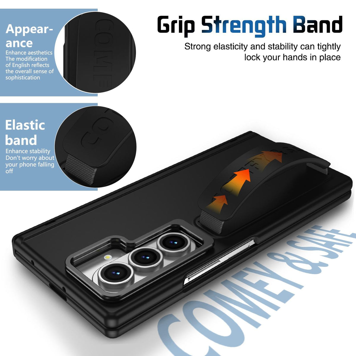 For Galaxy Z Fold8 Ultra 5G Film Integrated Lens Frame Bracket Phone Case with Wristband - Black - EDA008133605B