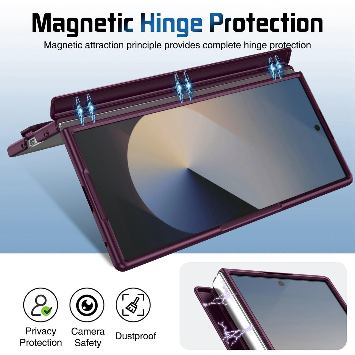 For Galaxy Z Fold8 Ultra 5G Film Integrated Lens Frame Bracket Phone Case with Wristband - Wine Red - EDA008133605D