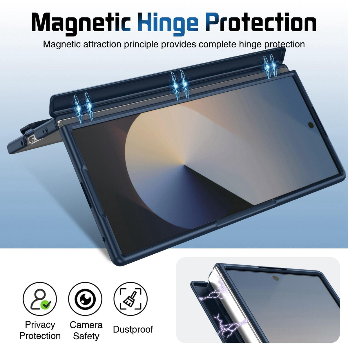 For Galaxy Z Fold8 Ultra 5G Film Integrated Lens Frame Bracket Phone Case with Wristband - Dark Blue - EDA008133605E