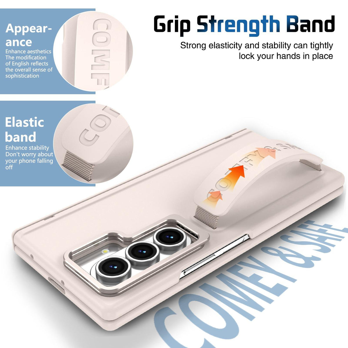 For Galaxy Z Fold8 Ultra 5G Film Integrated Lens Frame Bracket Phone Case with Wristband - Apricot - EDA008133605F