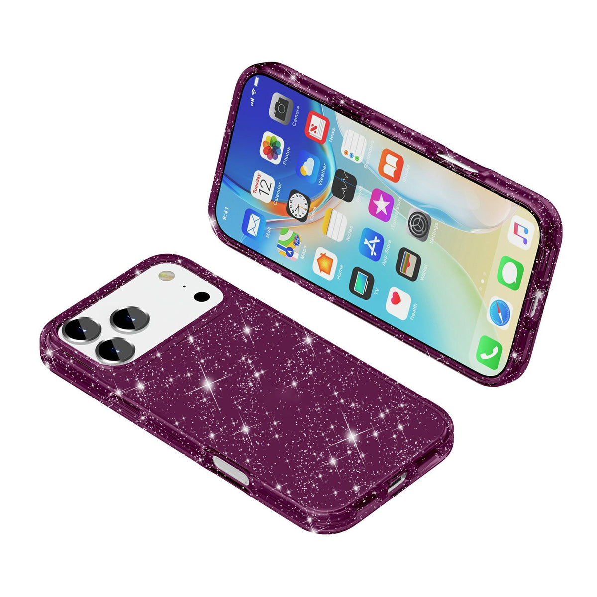 For iPhone 18 Pro / 17 Pro Shockproof Terminator Glitter Powder Phone Case - Cherry Red - EDA008137002K