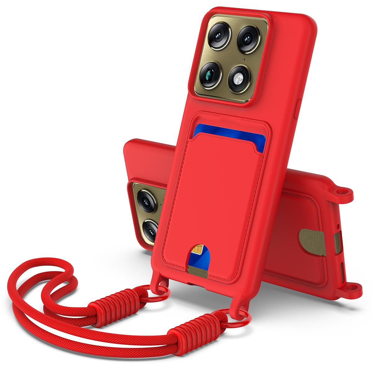 For Motorola Signature 5G / Edge 70 Ultra Integrated Card Bag Solid Color Liquid Silicone Phone Case Gen2 with Short Lanyard - Red - EDA008358918A