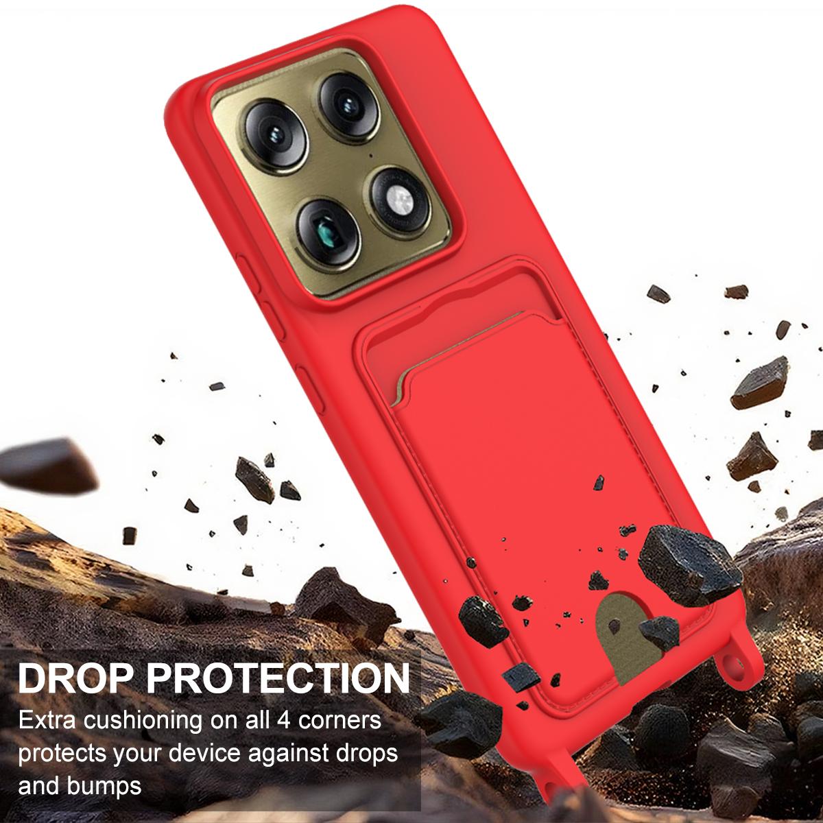 For Motorola Signature 5G / Edge 70 Ultra Integrated Card Bag Solid Color Liquid Silicone Phone Case Gen2 with Short Lanyard - Red - EDA008358918A