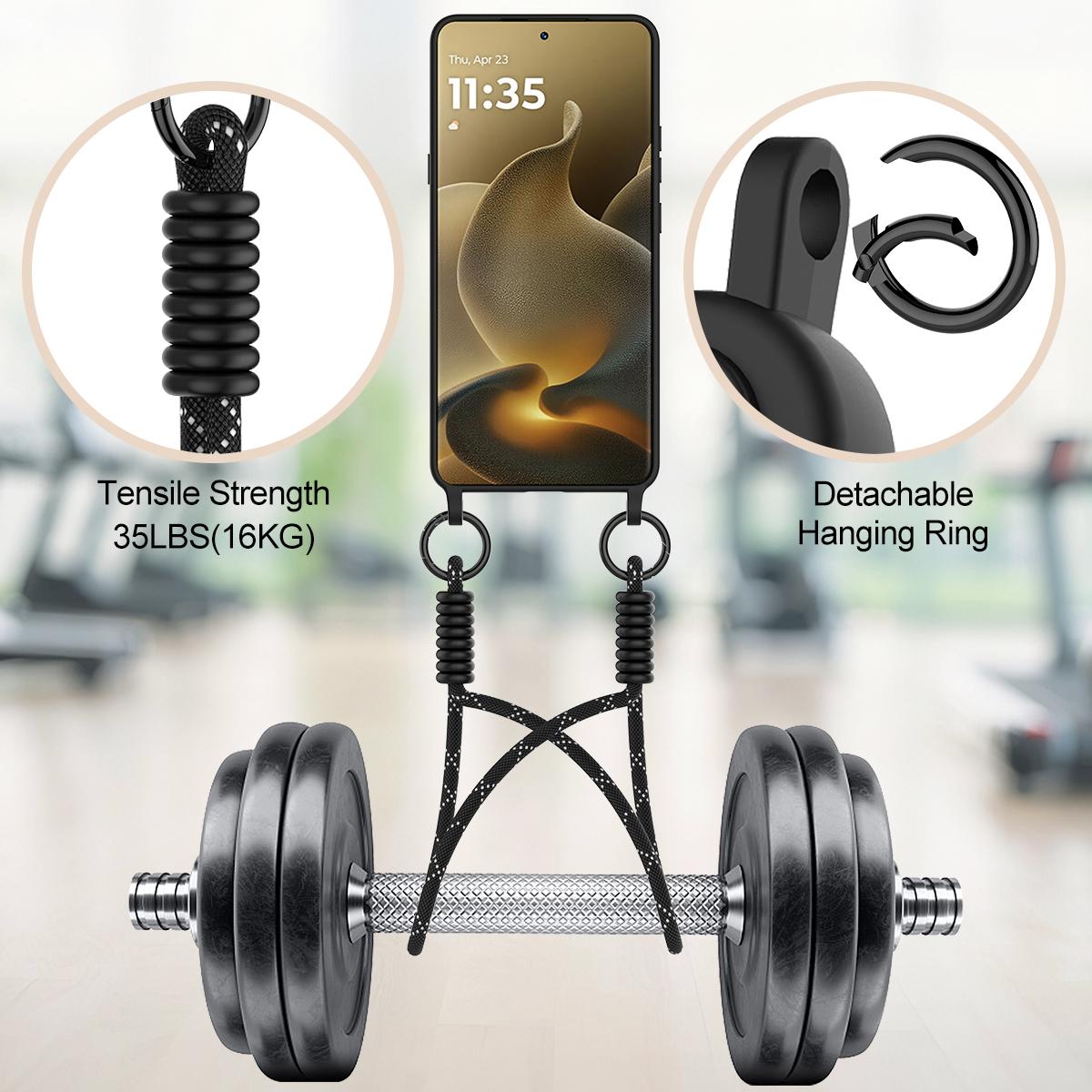 For Motorola Signature 5G / Edge 70 Ultra Integrated Card Bag Solid Color Liquid Silicone Phone Case Gen2 with Short Lanyard - Black - EDA008358918C