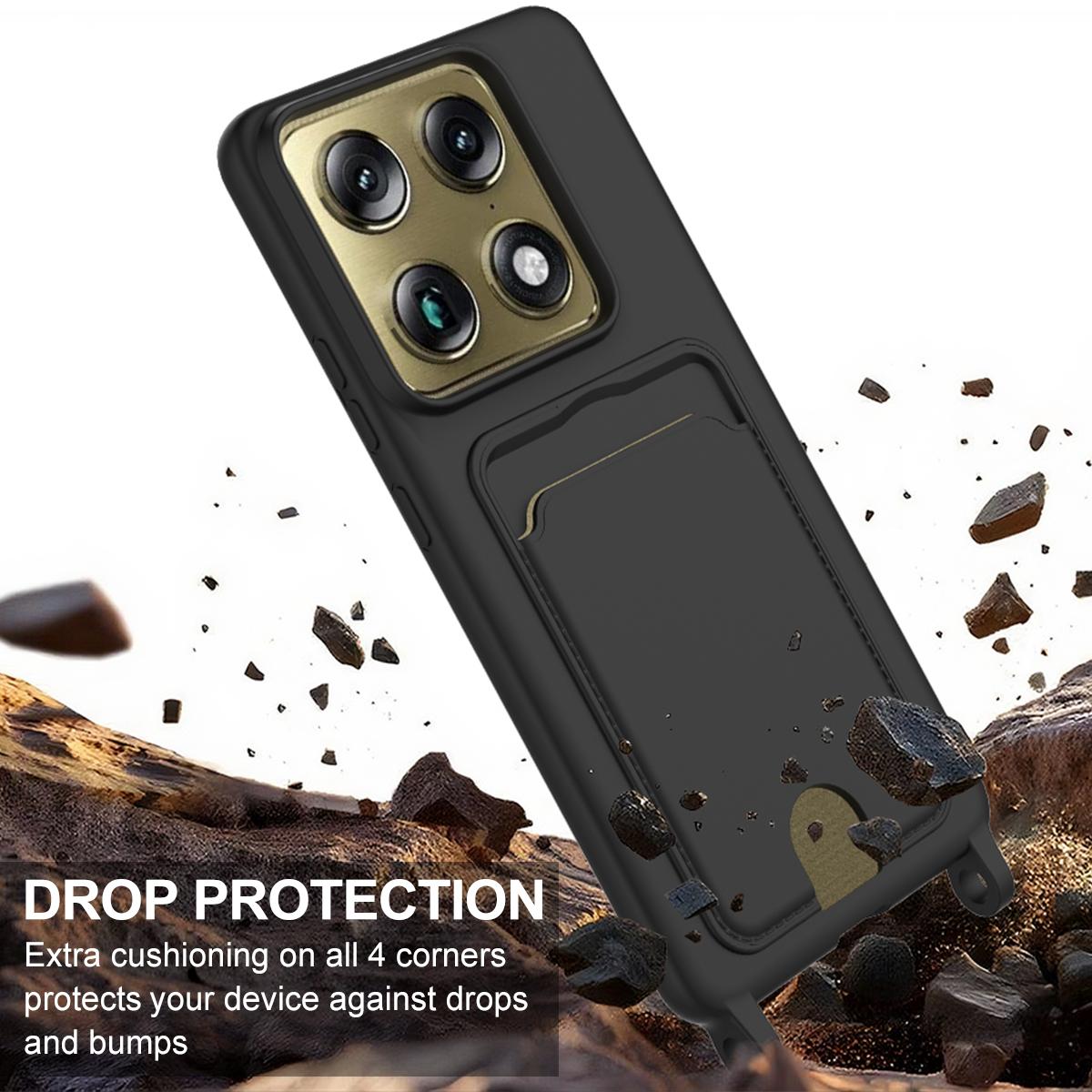 For Motorola Signature 5G / Edge 70 Ultra Integrated Card Bag Solid Color Liquid Silicone Phone Case Gen2 with Short Lanyard - Black - EDA008358918C