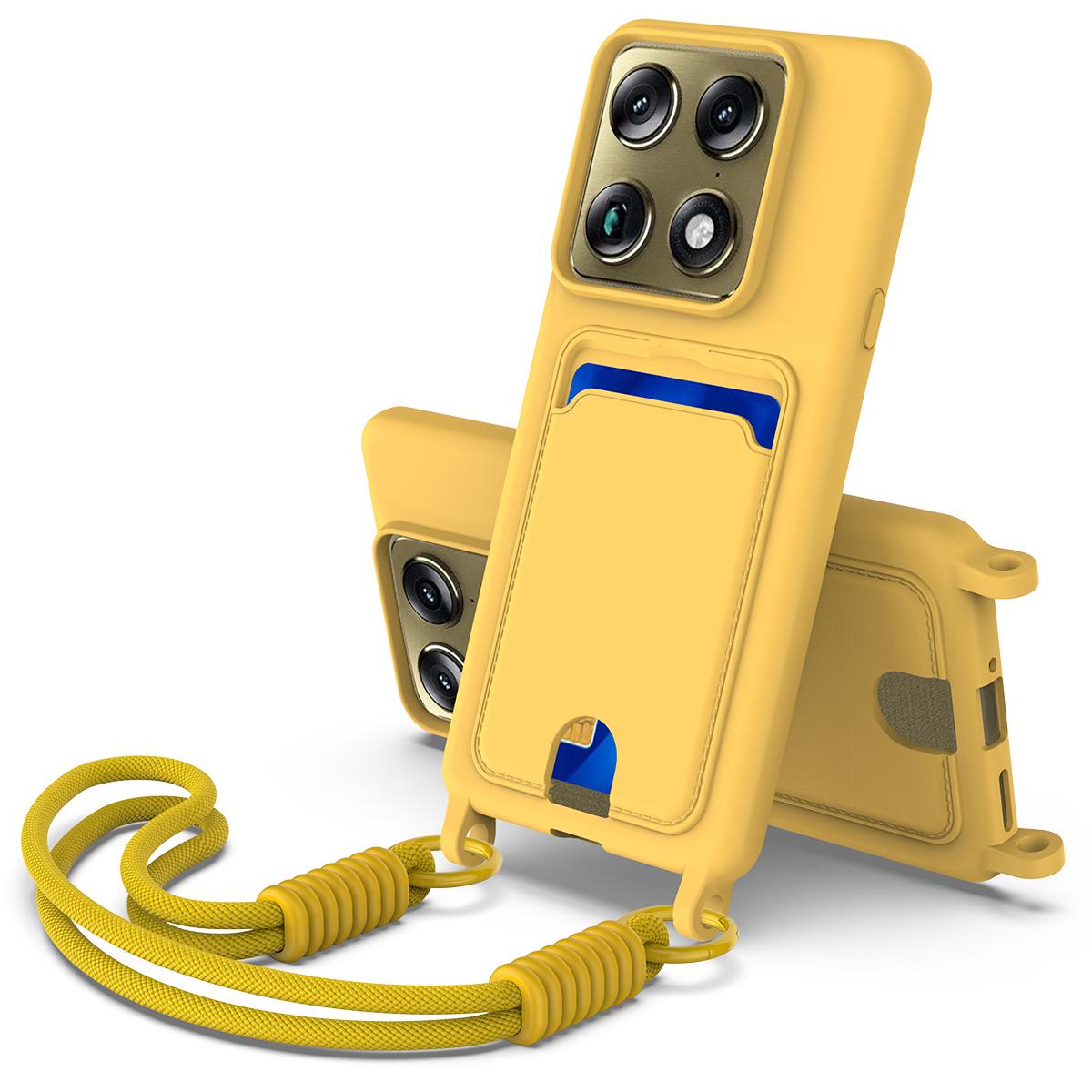 For Motorola Signature 5G / Edge 70 Ultra Integrated Card Bag Solid Color Liquid Silicone Phone Case Gen2 with Short Lanyard - Yellow - EDA008358918D