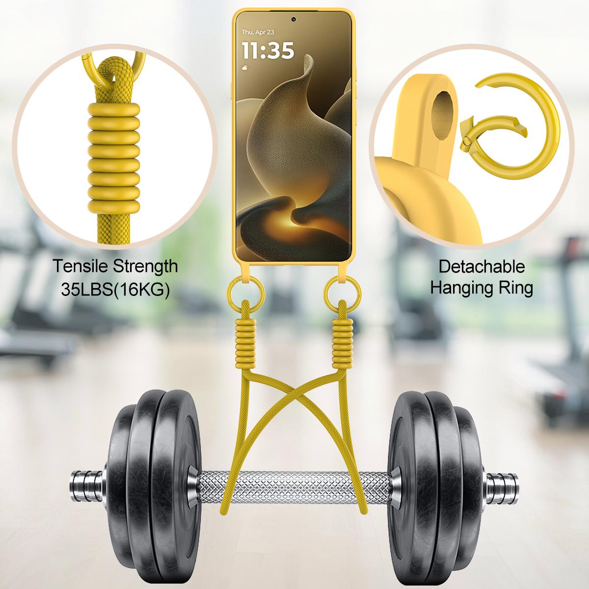 For Motorola Signature 5G / Edge 70 Ultra Integrated Card Bag Solid Color Liquid Silicone Phone Case Gen2 with Short Lanyard - Yellow - EDA008358918D