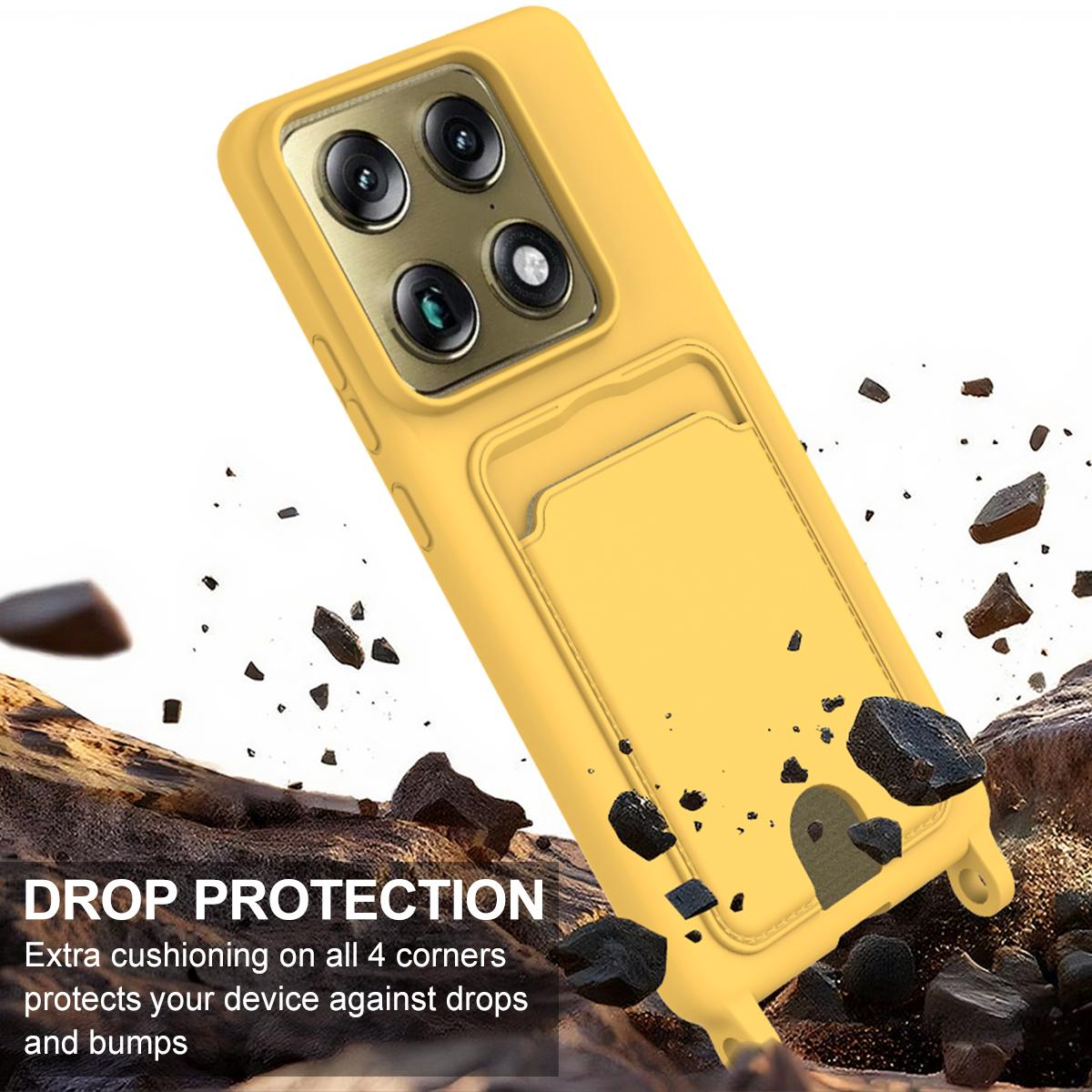 For Motorola Signature 5G / Edge 70 Ultra Integrated Card Bag Solid Color Liquid Silicone Phone Case Gen2 with Short Lanyard - Yellow - EDA008358918D