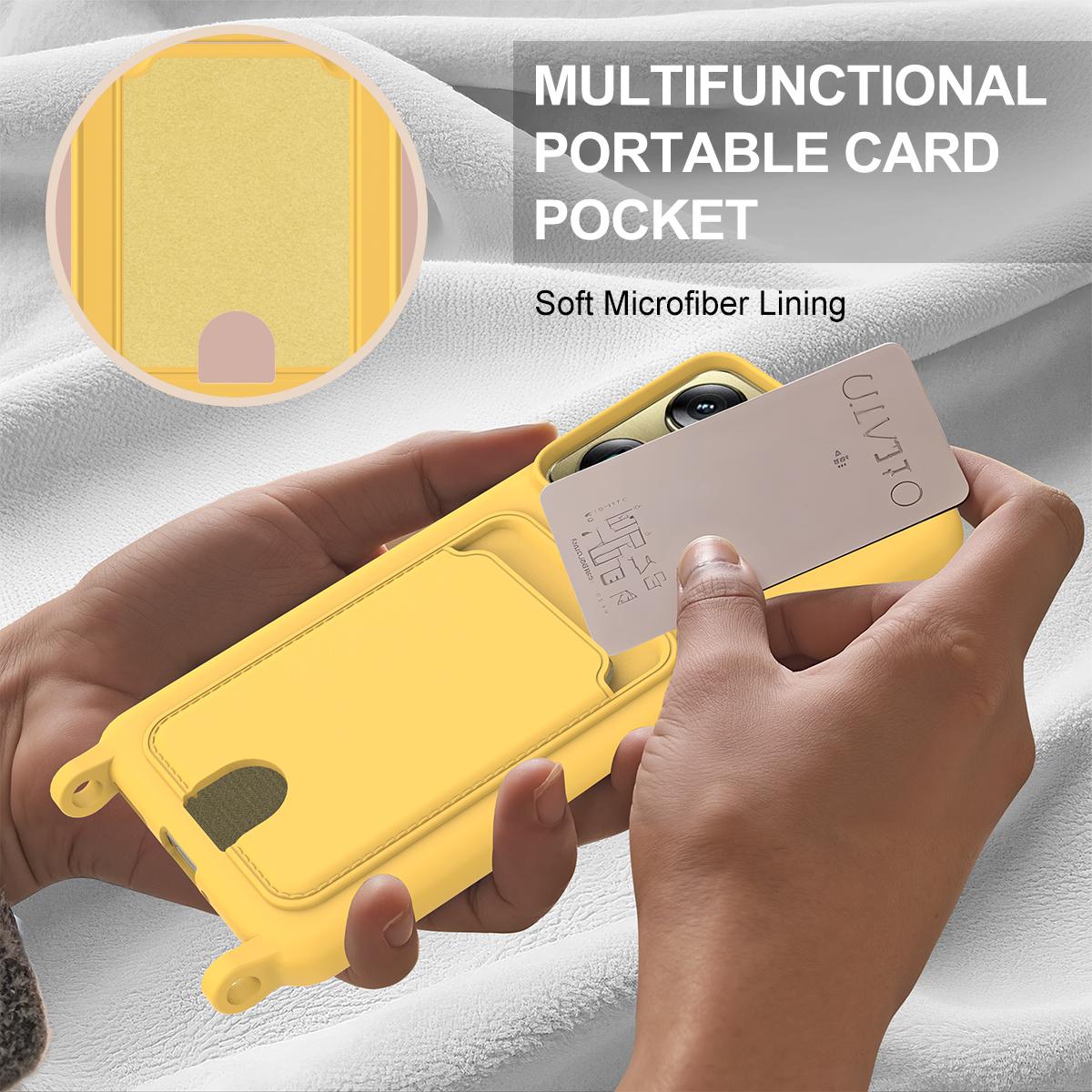 For Motorola Signature 5G / Edge 70 Ultra Integrated Card Bag Solid Color Liquid Silicone Phone Case Gen2 with Short Lanyard - Yellow - EDA008358918D
