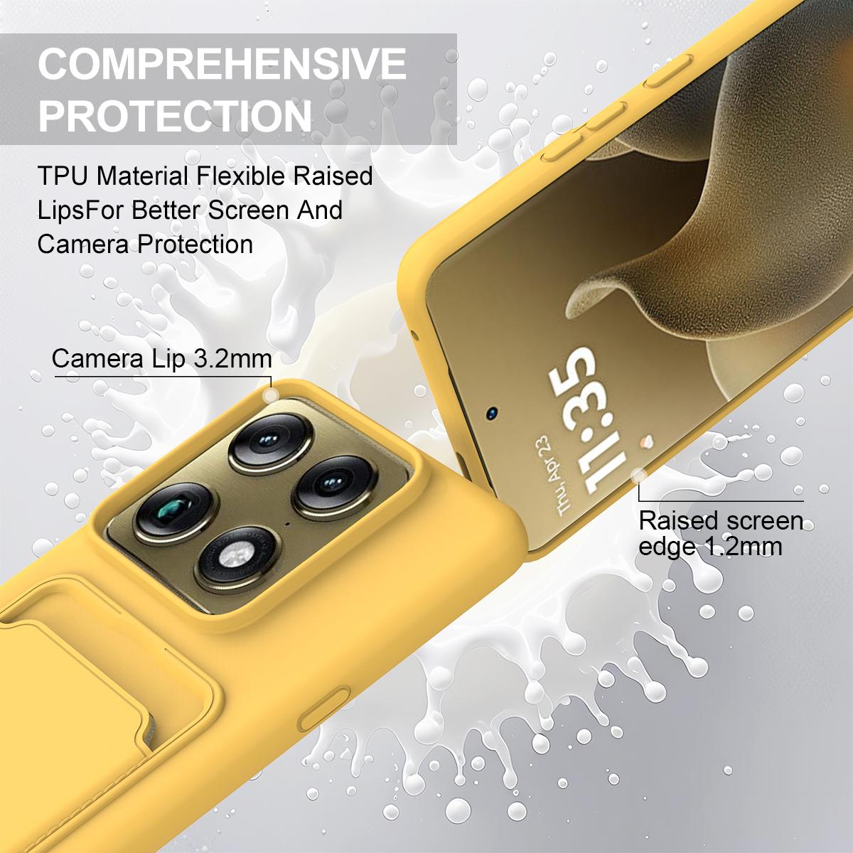 For Motorola Signature 5G / Edge 70 Ultra Integrated Card Bag Solid Color Liquid Silicone Phone Case Gen2 with Short Lanyard - Yellow - EDA008358918D
