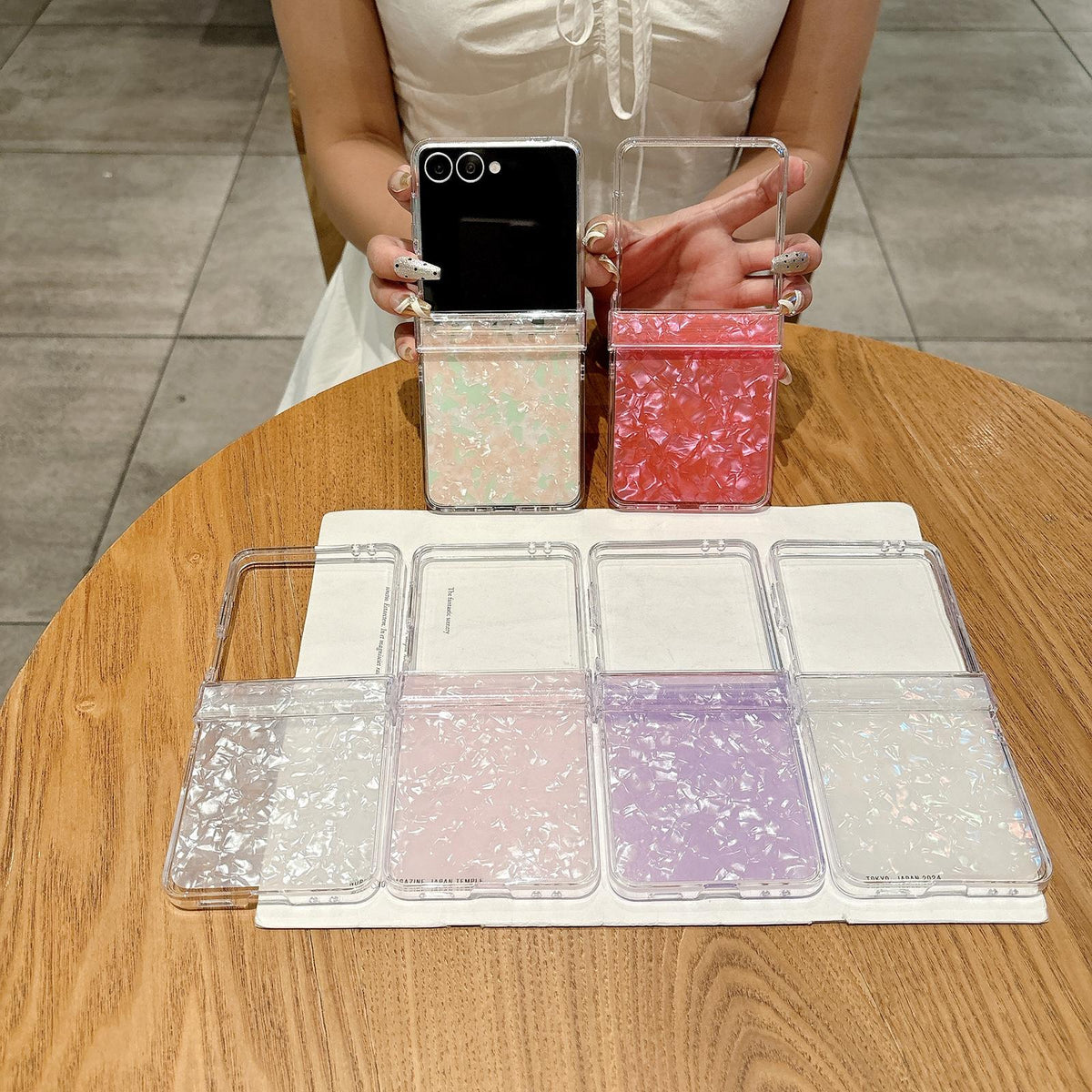 For Galaxy Z Flip8 5G Three-piece Set Pearlescent Shell Texture Phone Case - Purple - EDA008422602F
