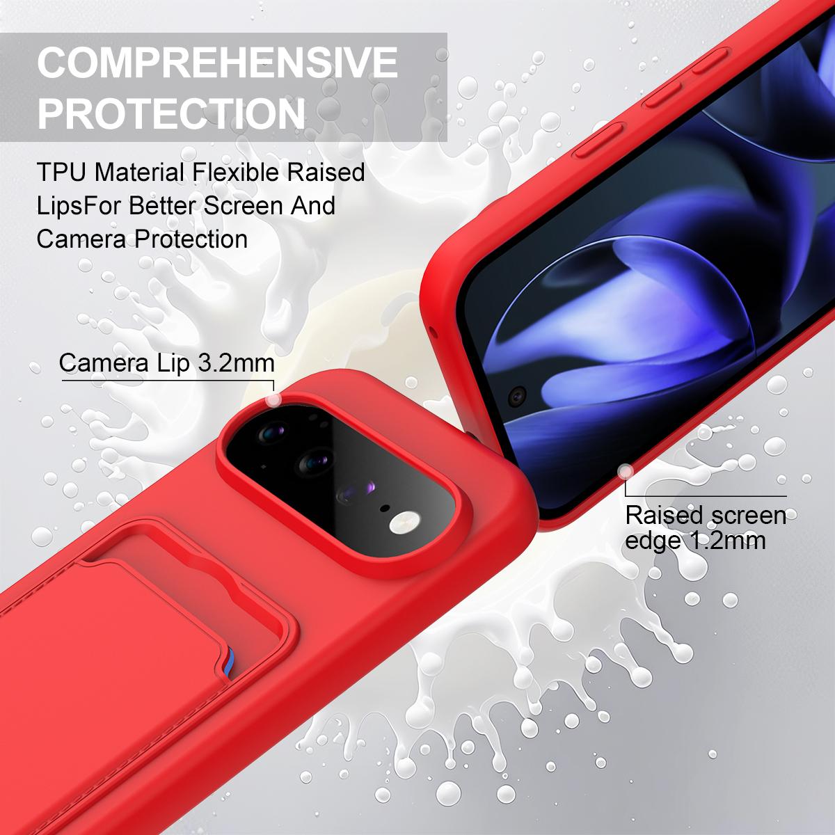 For Google Pixel 11 Pro XL Integrated Card Bag Solid Color Liquid Silicone Phone Case Gen2 with Short Lanyard - Red - EDA008438413A