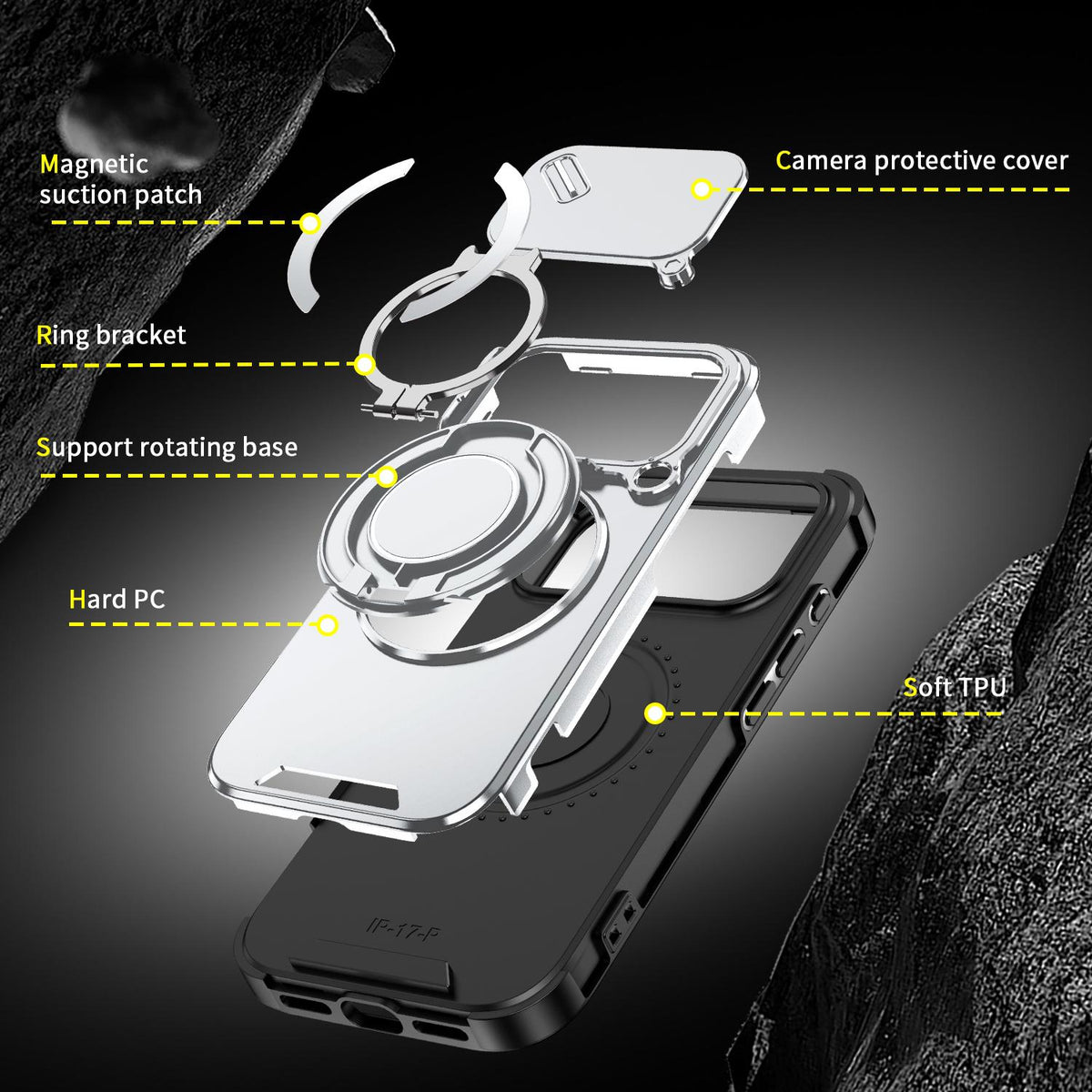 For iPhone 17 Pro Sliding Camshield Ring Holder Phone Case - Silver - EDA008462102G