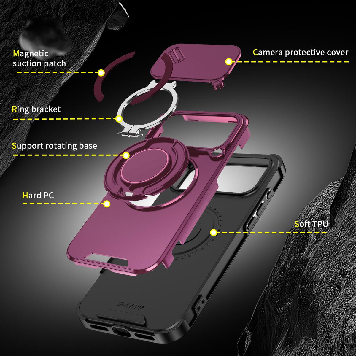 For iPhone 18 Pro Max Sliding Camshield Ring Holder Phone Case - Cherry Red - EDA008462105H